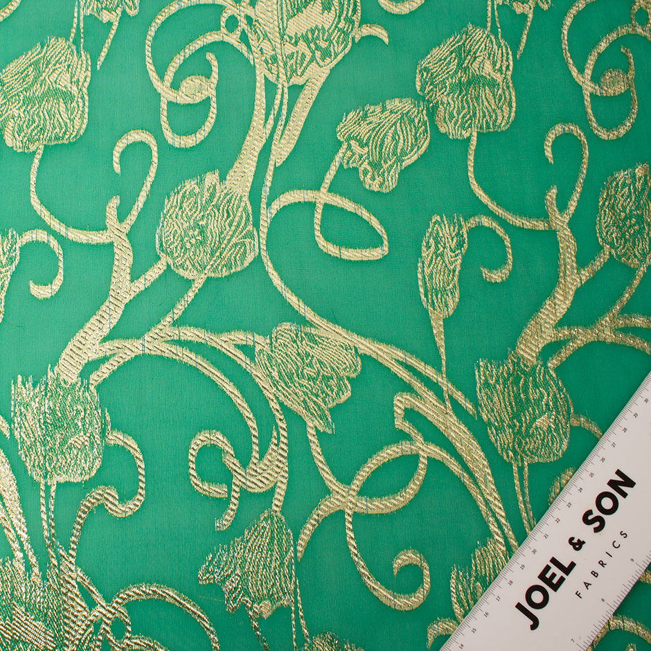 Gold Metallic Emerald Green Silk Chiffon Jacquard (A 2.15m Piece)