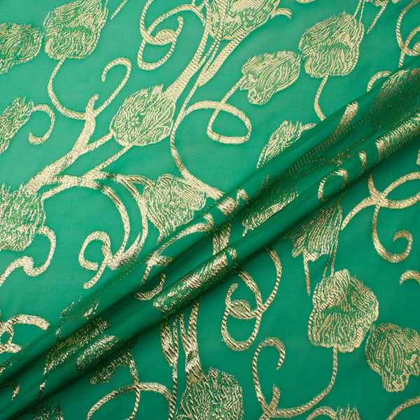 画材 Green gold chiffon Neon Lime Green With Gold Metallic Silk Chiffon Fabric--by