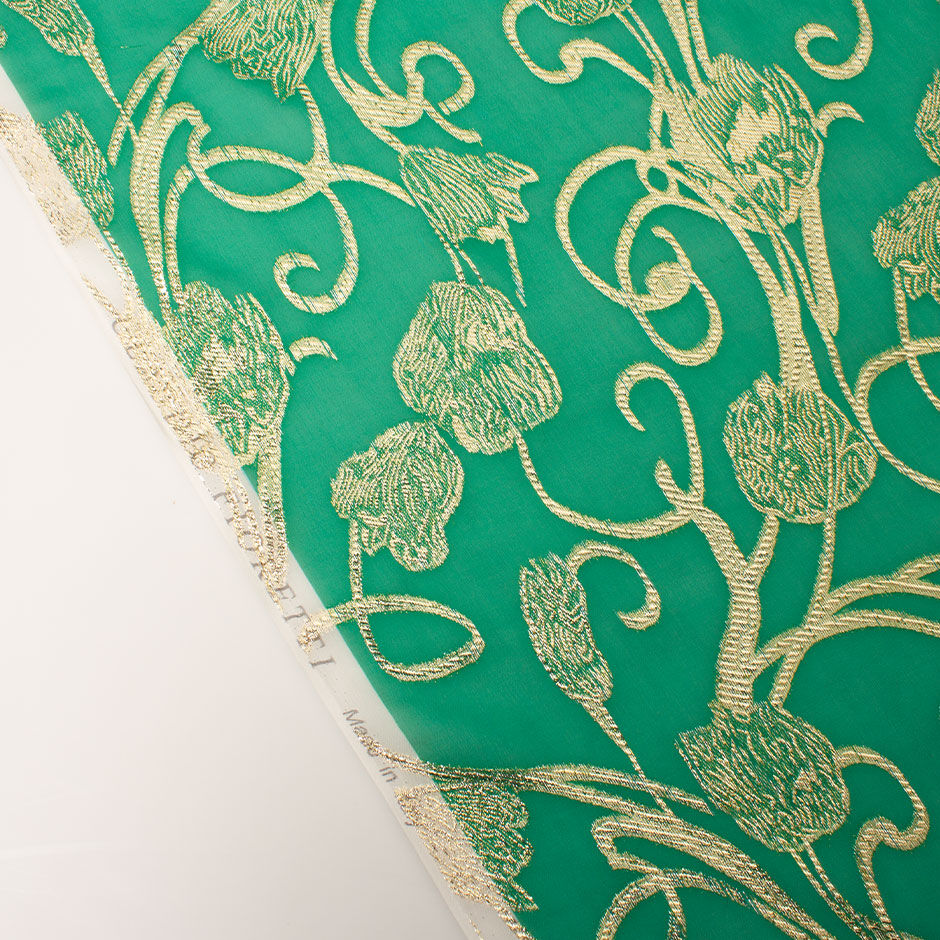 Gold Metallic Emerald Green Silk Chiffon Jacquard (A 2.15m Piece)
