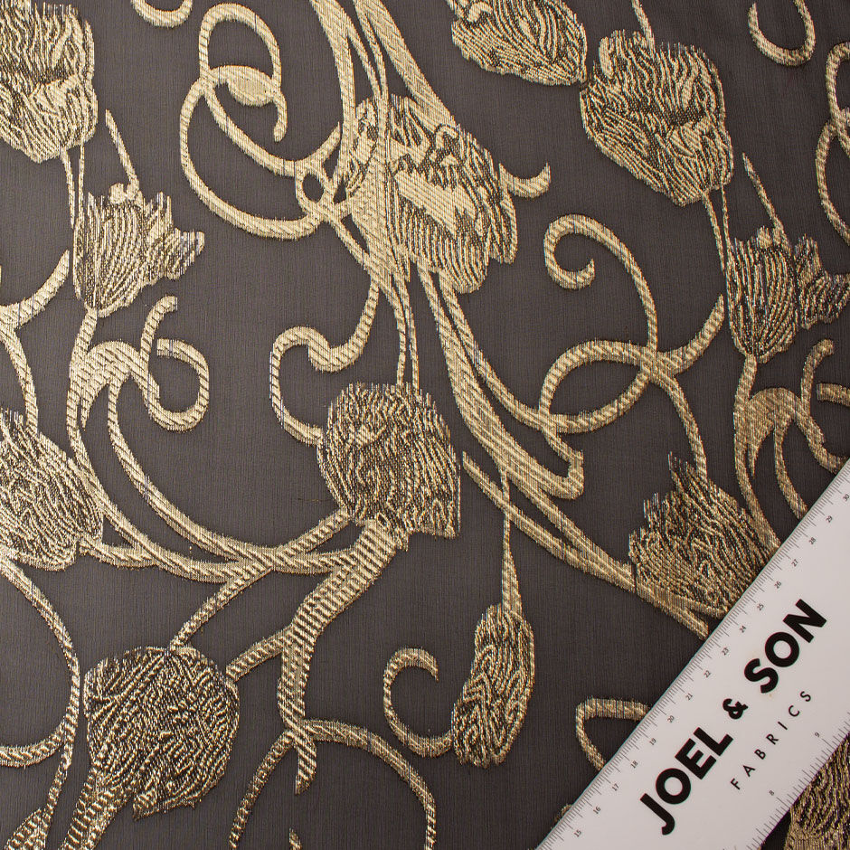 Gold Metallic Black Silk Chiffon Jacquard (A 1.80m Piece)
