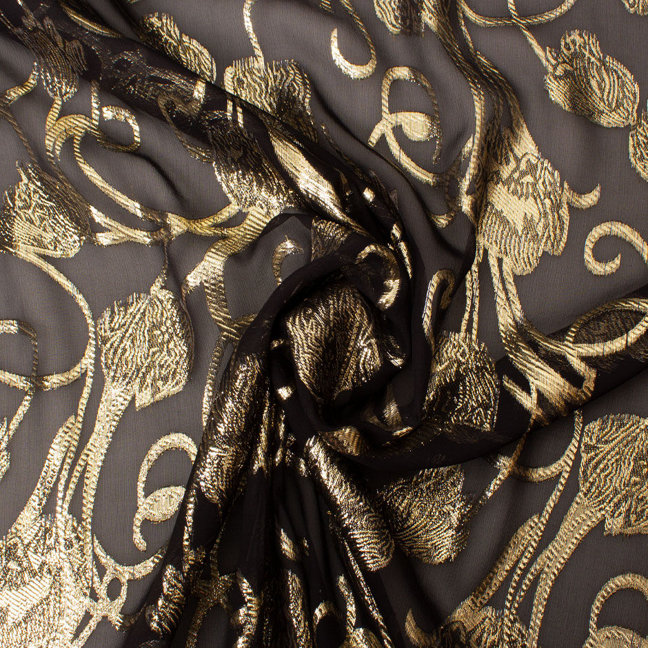Gold Metallic Black Silk Chiffon Jacquard (A 1.80m Piece)