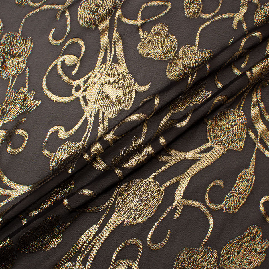 Gold Metallic Black Silk Chiffon Jacquard (A 1.80m Piece)
