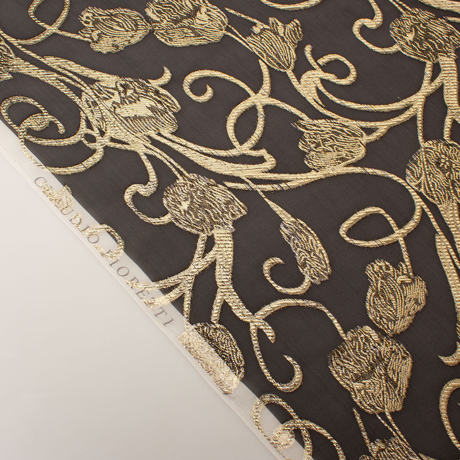 Gold Metallic Black Silk Chiffon Jacquard (A 1.80m Piece)
