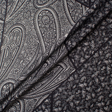 Monochrome Patchwork Paisley Printed Silk Twill
