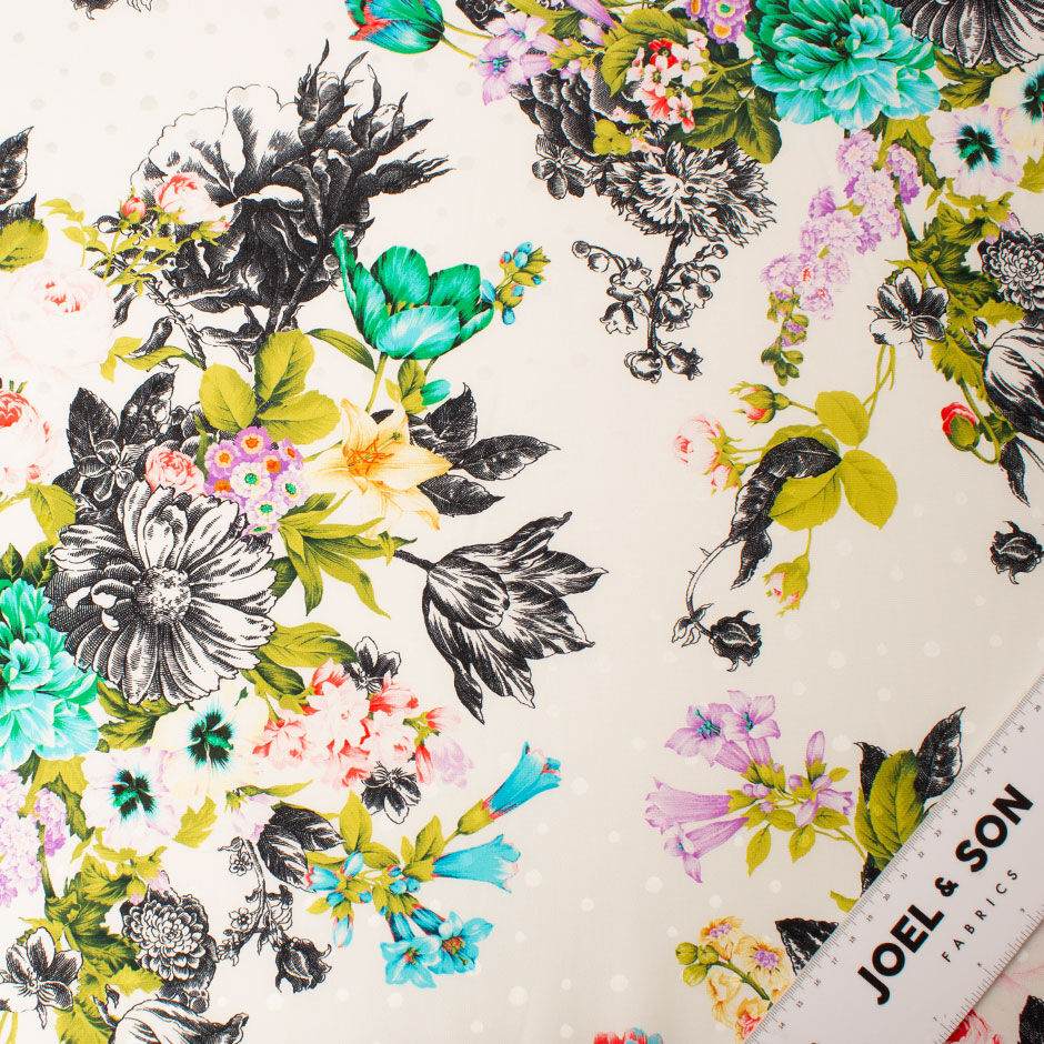 Multi-Coloured Floral White Pure Silk Jacquard (A 2.70m Piece)