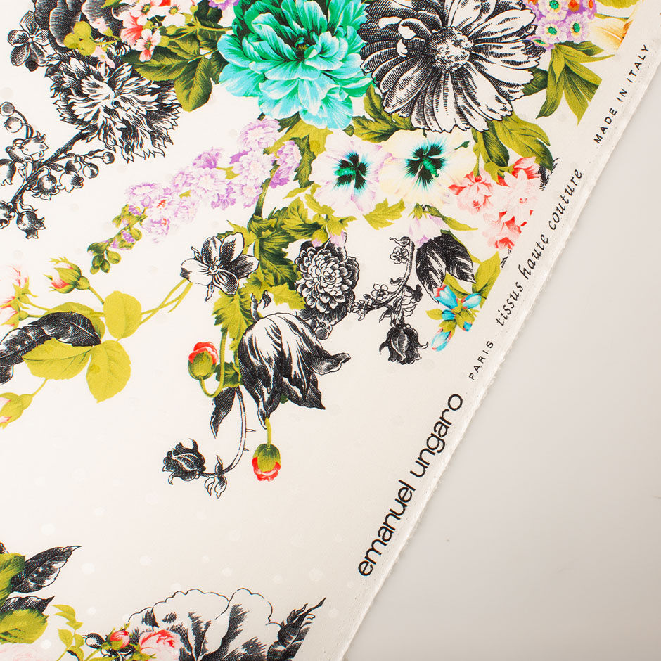 Multi-Coloured Floral White Pure Silk Jacquard (A 2.70m Piece)