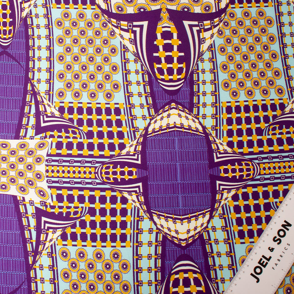 Purple & Yellow Geometric Printed Silk Twill (A 3.35m Piece)