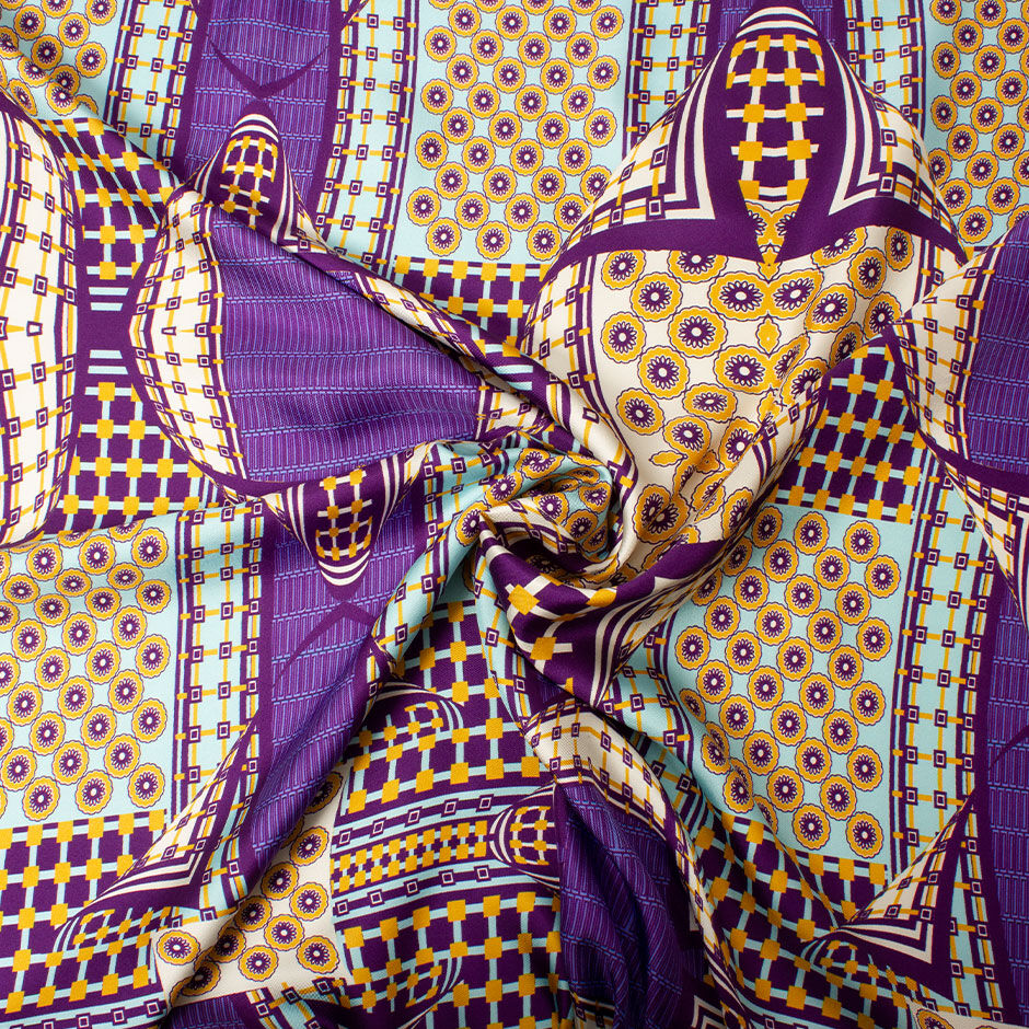 Purple & Yellow Geometric Printed Silk Twill (A 3.35m Piece)