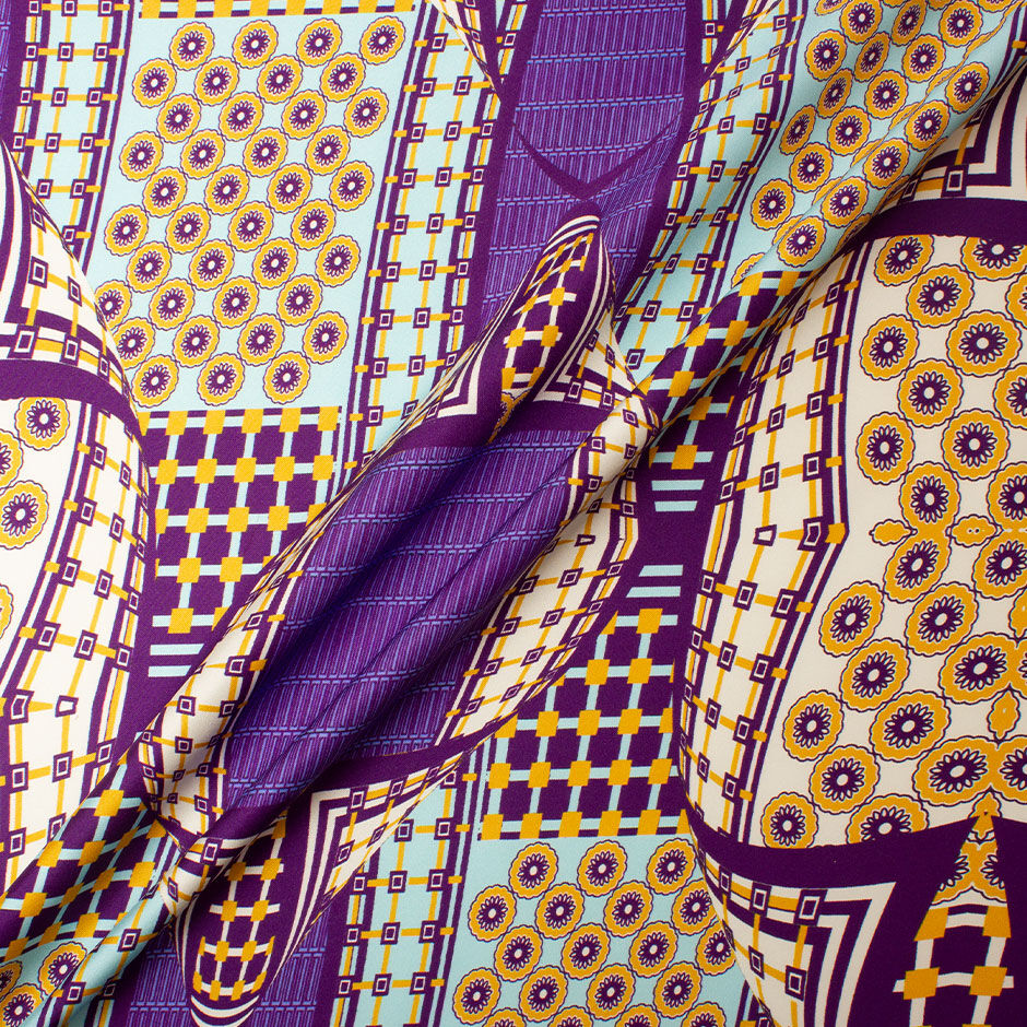 Purple & Yellow Geometric Printed Silk Twill (A 3.35m Piece)