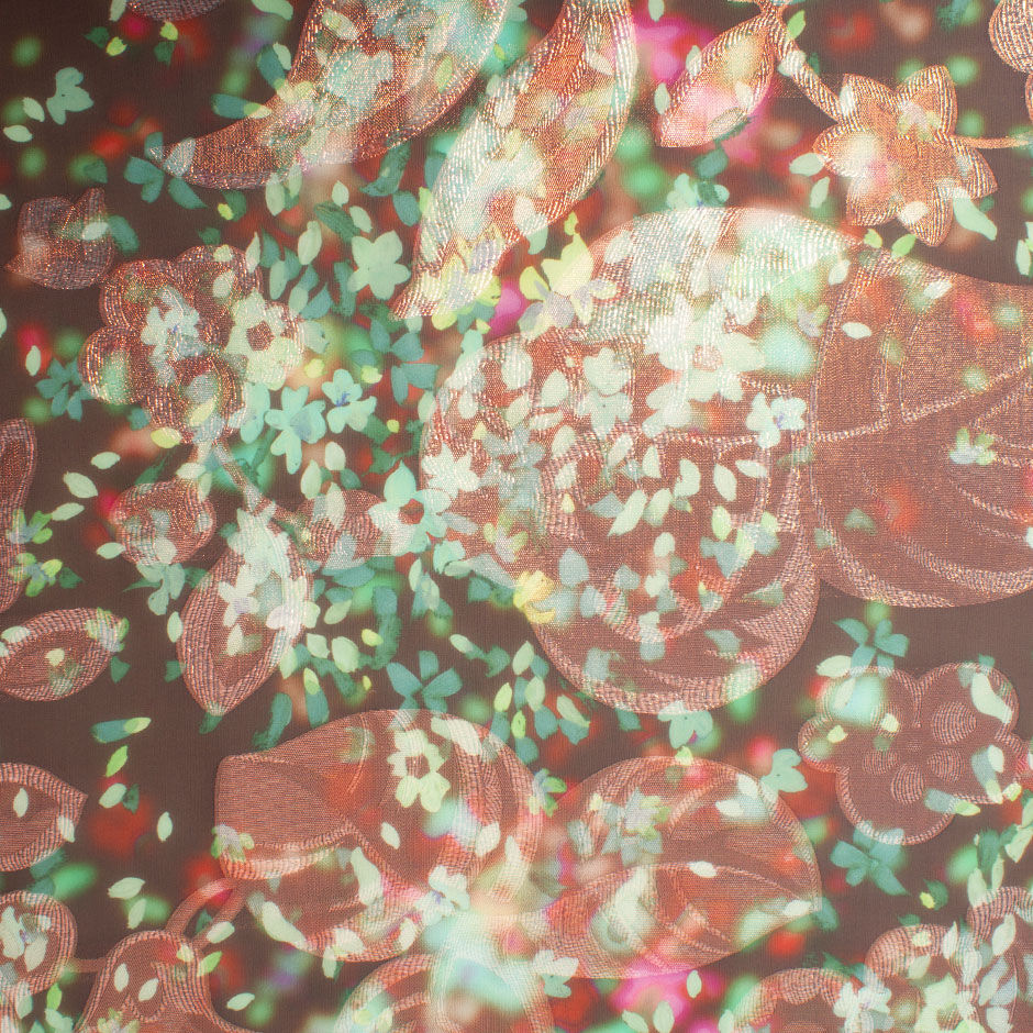 Floral Long Jet Printed Brown & Pink Metallic Silk Georgette