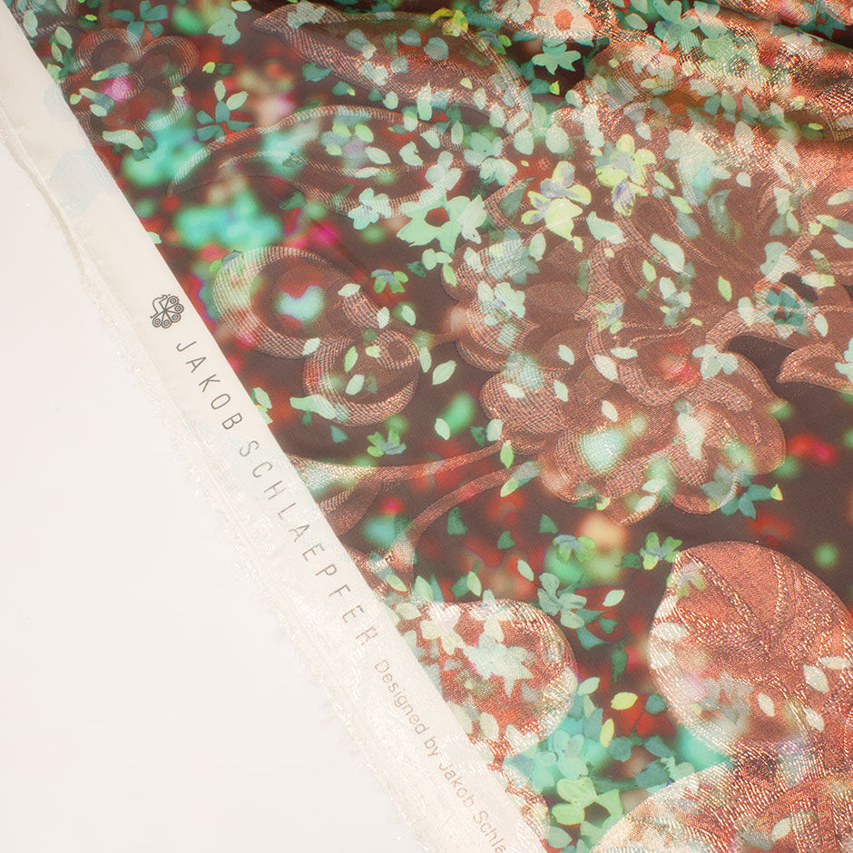 Floral Long Jet Printed Brown & Pink Metallic Silk Georgette