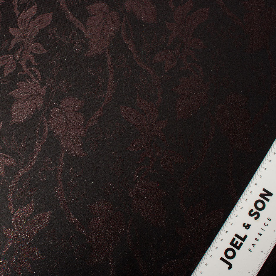 Brown Two-Tone Metallic Floral Jacquard Wool Blend