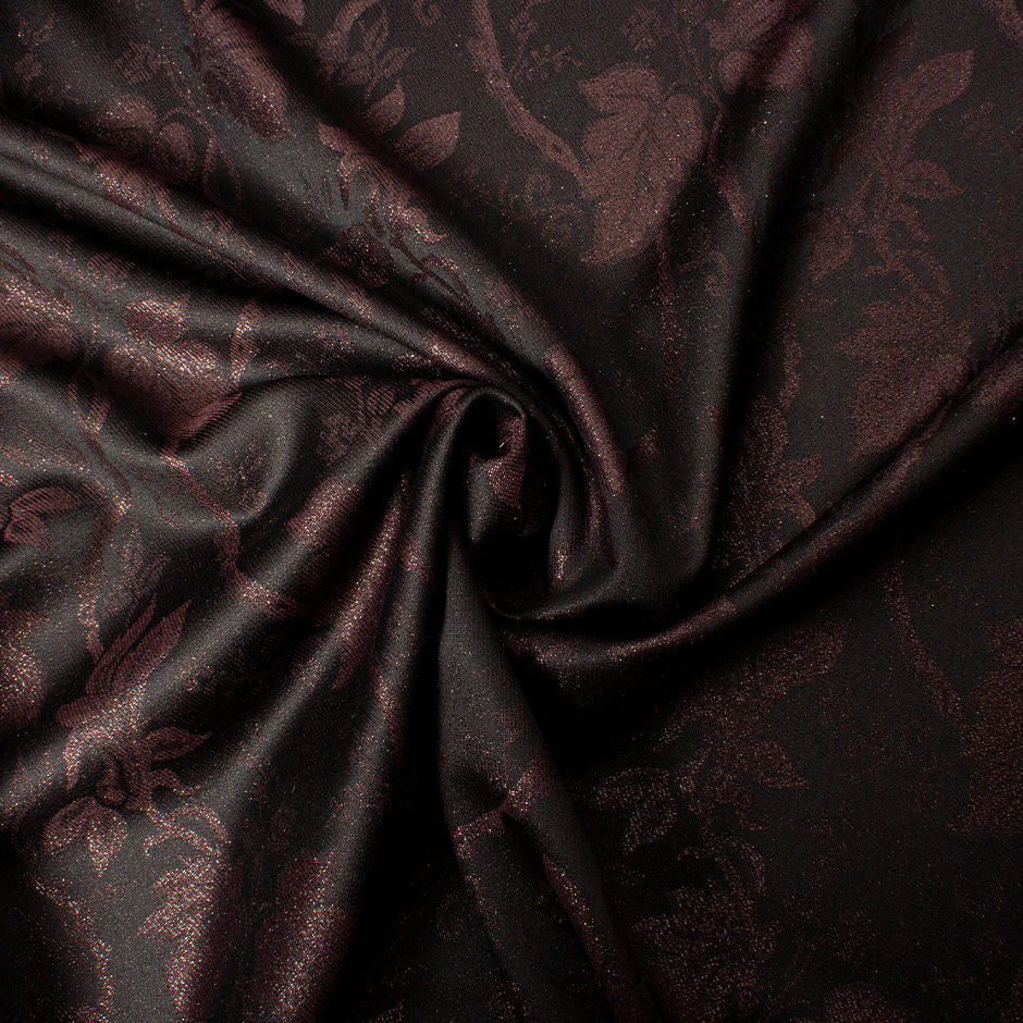 Brown Two-Tone Metallic Floral Jacquard Wool Blend