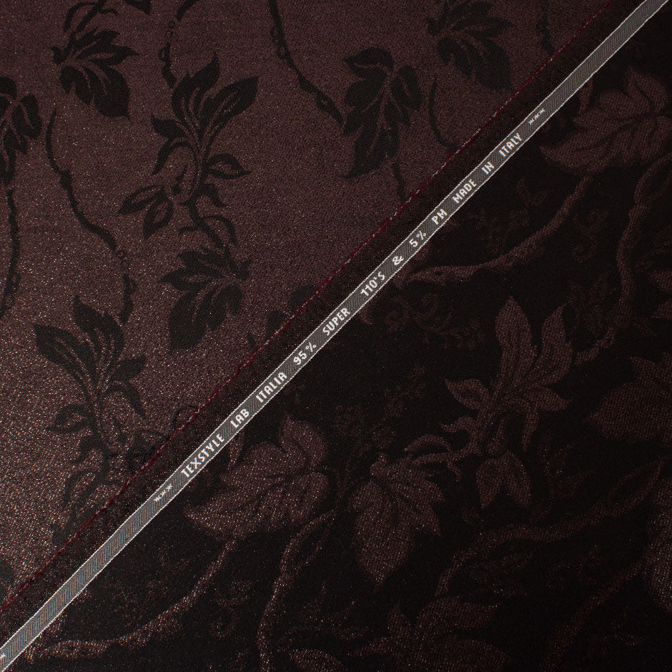 Brown Two-Tone Metallic Floral Jacquard Wool Blend