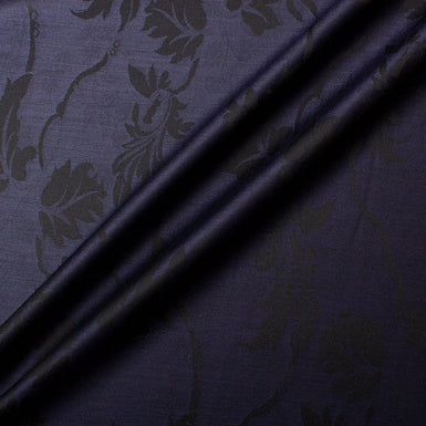 Navy Blue & Black Floral Jacquard Pure Wool