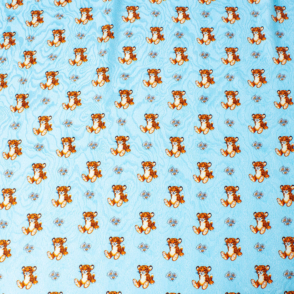 Tiger Cub Printed Blue Silk Jacquard (A 2.30m Piece)