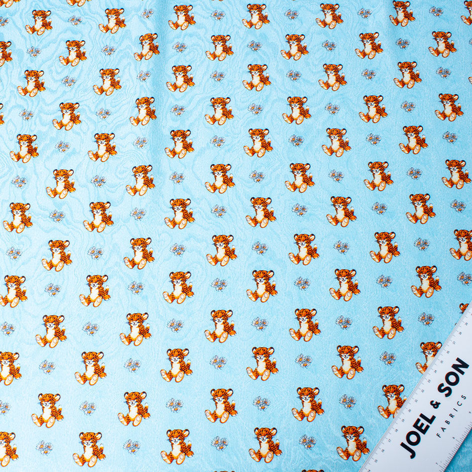 Tiger Cub Printed Blue Silk Jacquard (A 2.30m Piece)