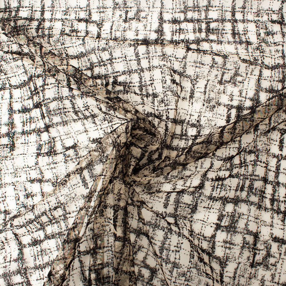 Black Flocked Nude Tulle