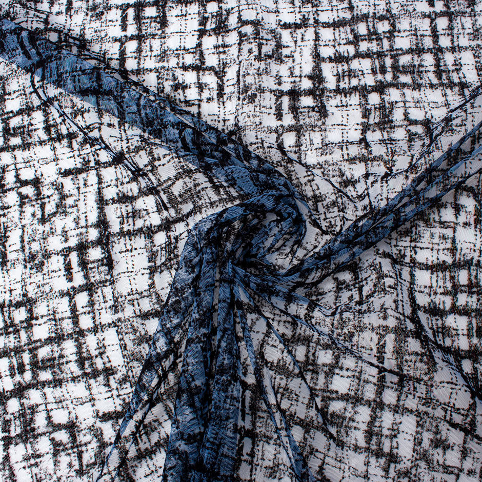 Black Flocked Navy Blue Tulle