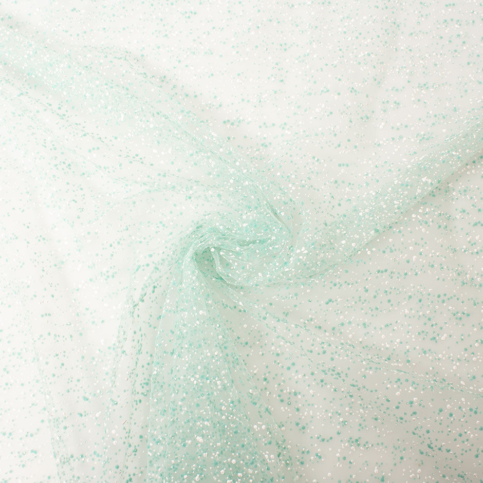 Mint Green Flocked Illusion Tulle