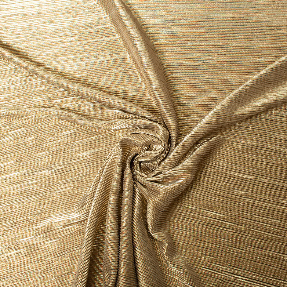 Muted Gold Metallic Pleated Knit Poly