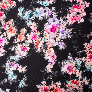 Dainty Pink & Purple Floral Printed Black Silk Jacquard