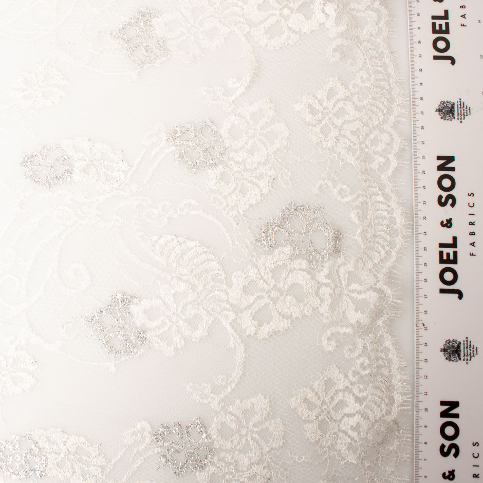 Soft Ivory Silver Metallic Chantilly Lace