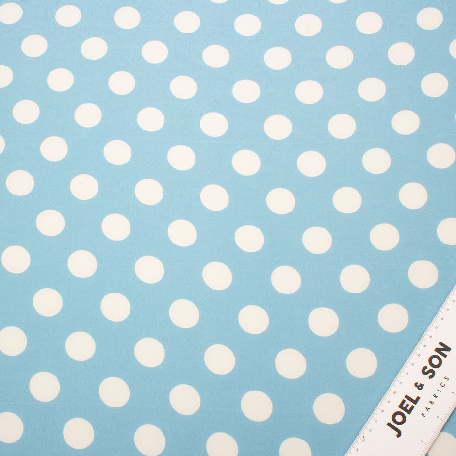 White Spotted Sky Blue Silk Crêpe de Chine
