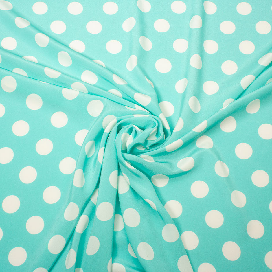 White Spotted Aqua Blue Silk Crêpe de Chine
