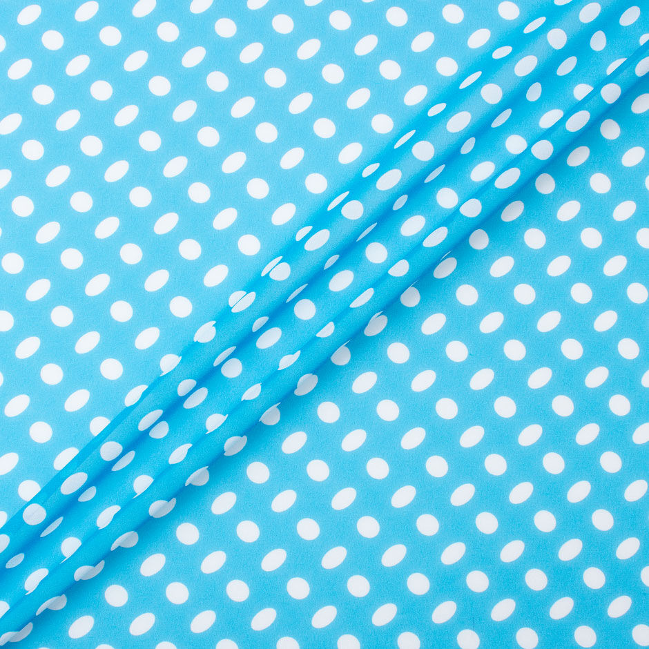 White Oval Spotted Turquoise Silk Georgette | Silk Fabric