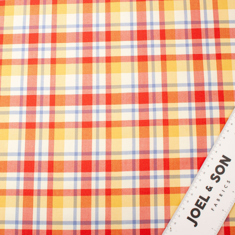 Yellow, Red & Blue Wool & Silk Blend Tartan