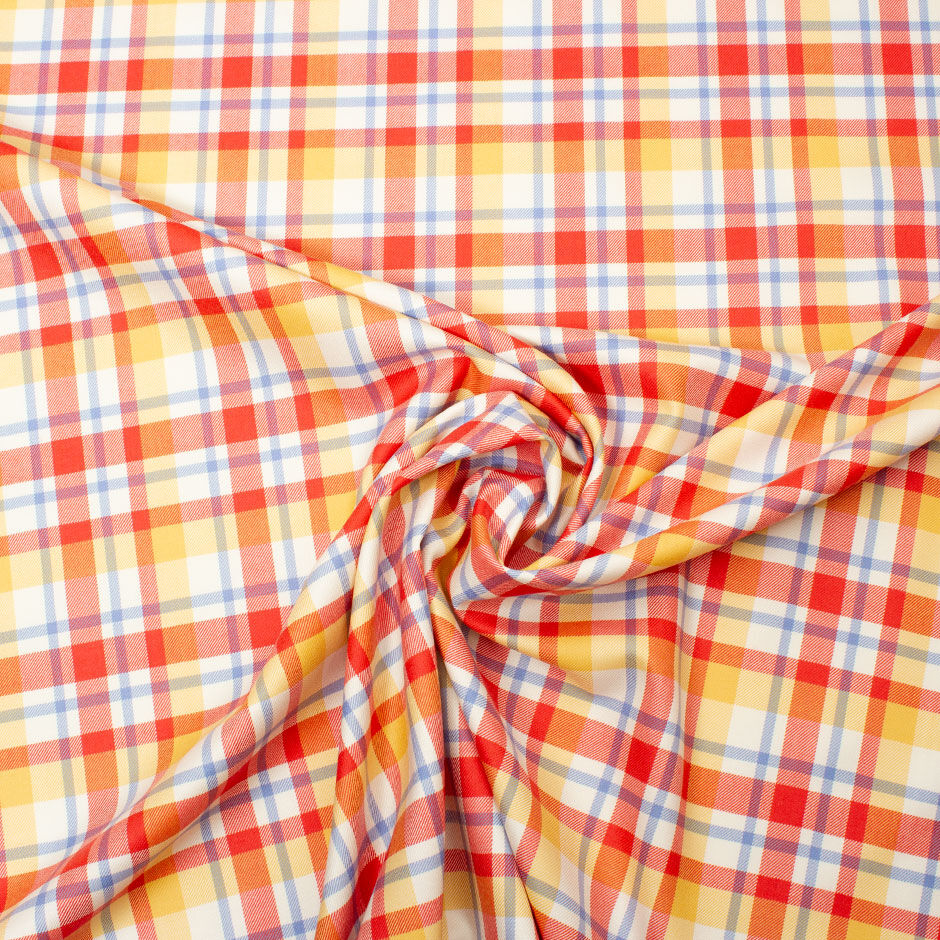 Yellow, Red & Blue Wool & Silk Blend Tartan