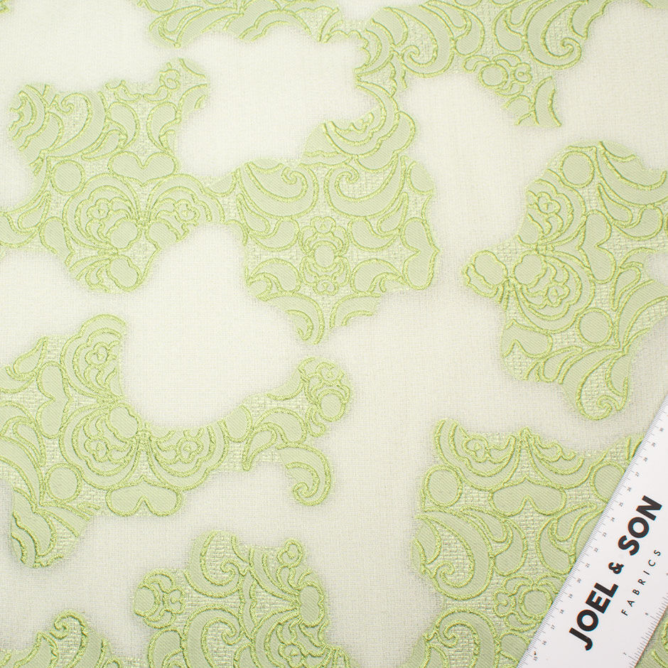 Soft Green Floral Jacquard Woven Cloqué