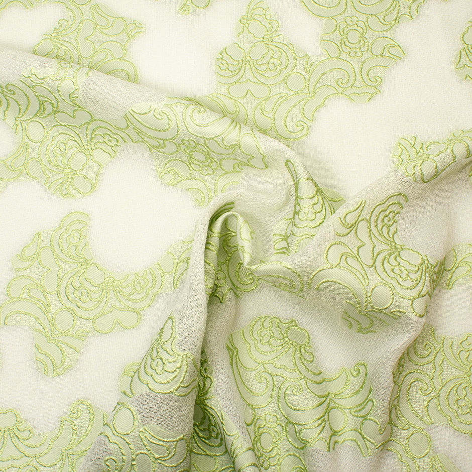 Soft Green Floral Jacquard Woven Cloqué