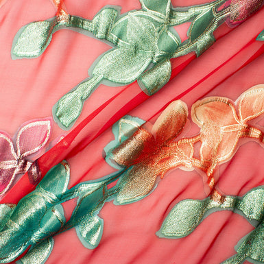 Multi-Coloured Metallic Floral Silk Chiffon