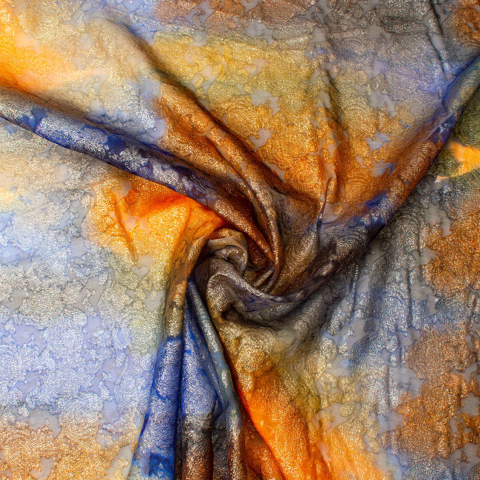 Multi-Coloured Silk Lamé Chiffon