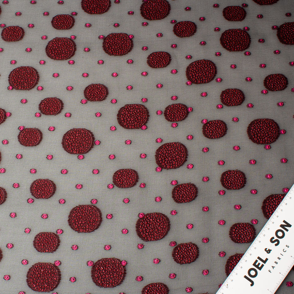 Red & Pink Metallic Black Silk Chiffon