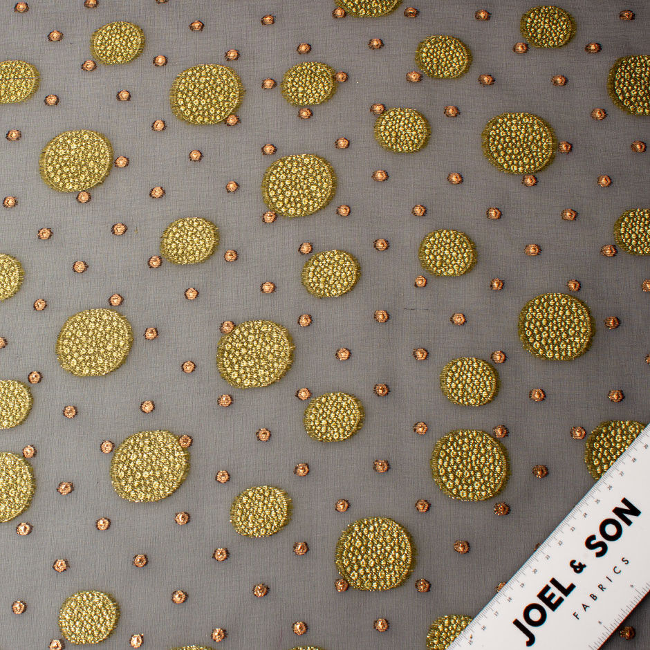 Gold Metallic Spotted Black Silk Chiffon