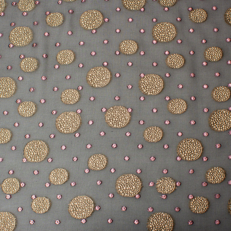 Gold & Pink Metallic Spotted Black Silk Chiffon