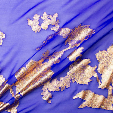 Electric Blue & Gold Metallic Silk Chiffon