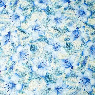 Blue & Green Floral Printed Silk Jacquard
