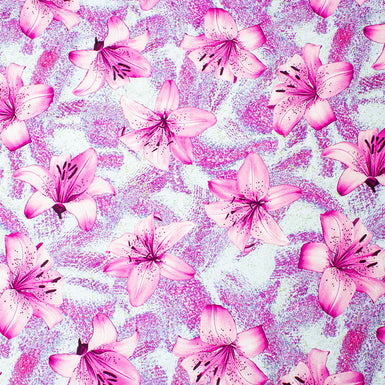Pink Floral Printed Aqua Silk Jacquard