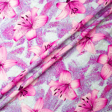 Pink Floral Printed Aqua Silk Jacquard