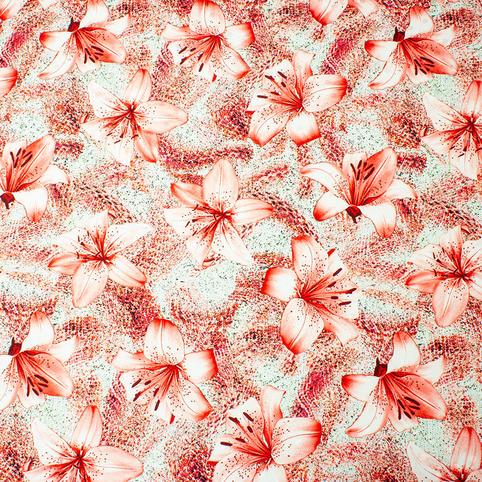 Soft Red Floral Printed Pale Mint Silk Jacquard