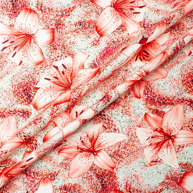 Soft Red Floral Printed Pale Mint Silk Jacquard
