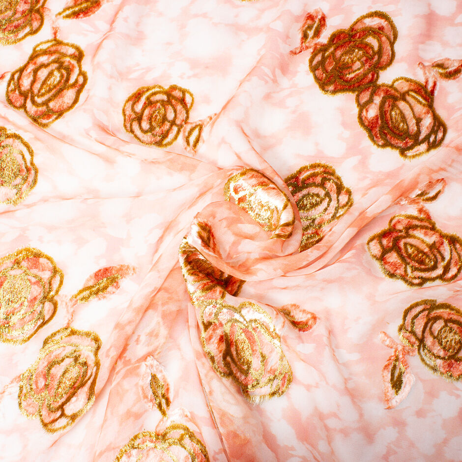 Devoré Velvet Rose Pink Silk Chiffon (A 3m Piece)
