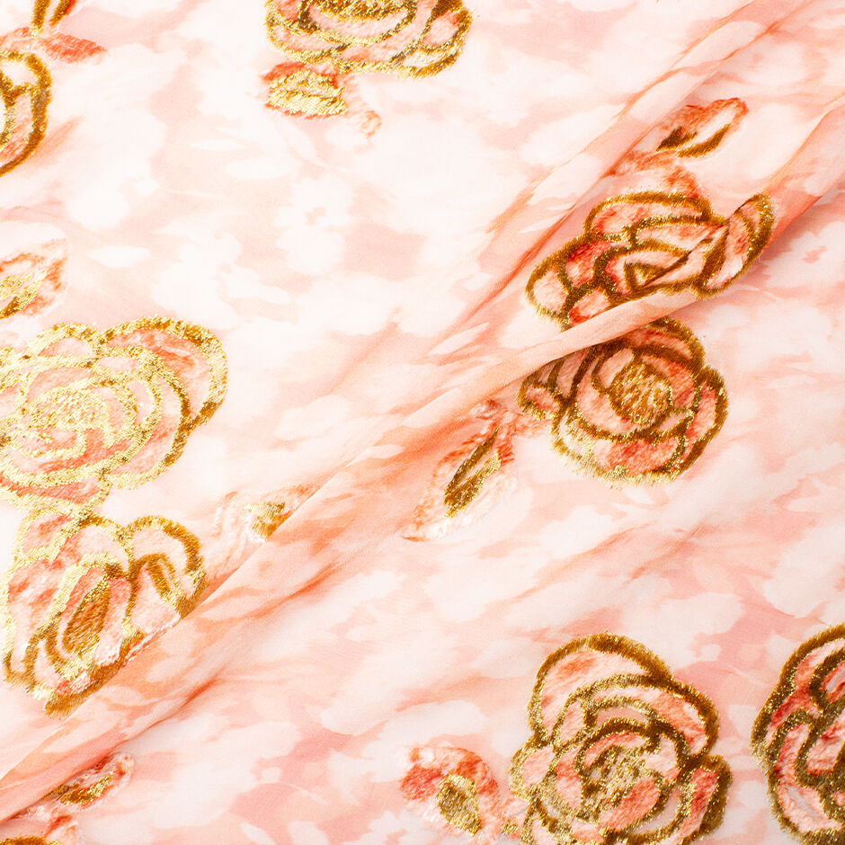 Devoré Velvet Rose Pink Silk Chiffon (A 3m Piece)