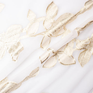 Gold Metallic Large Petal White Silk Chiffon Jacquard
