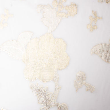 Gold Patchwork Flower White Silk Chiffon