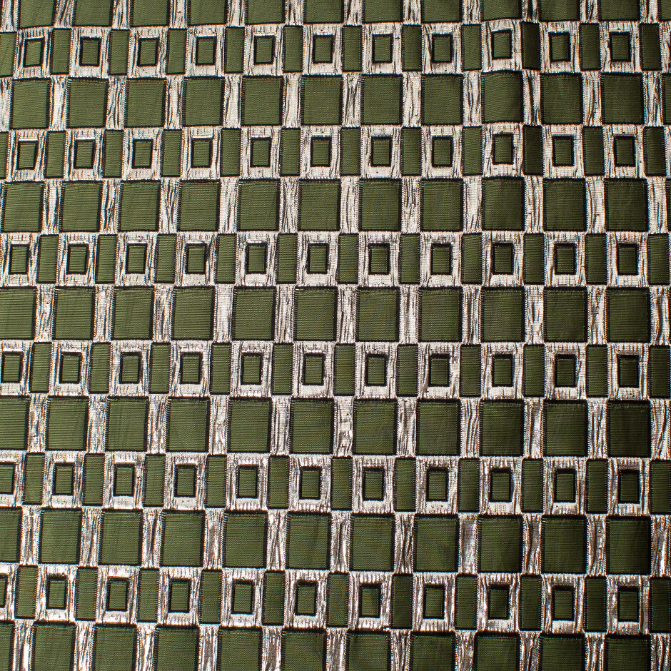 Dark Khaki Green & Silver Metallic Brocade